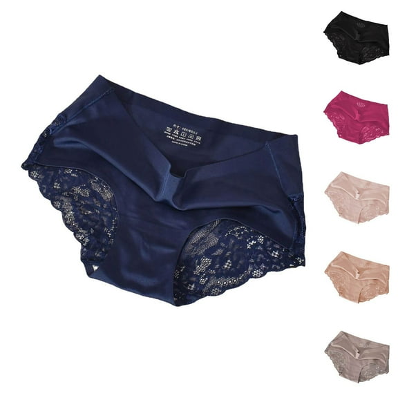 WHEANG Underwear Women Ice Silk Cooling Lace Panties Breathable No Show High Cut Underwear Soft Stretch Seamless Underwear Plus Size Mid Waist Daily Comfort Panties L Purple
