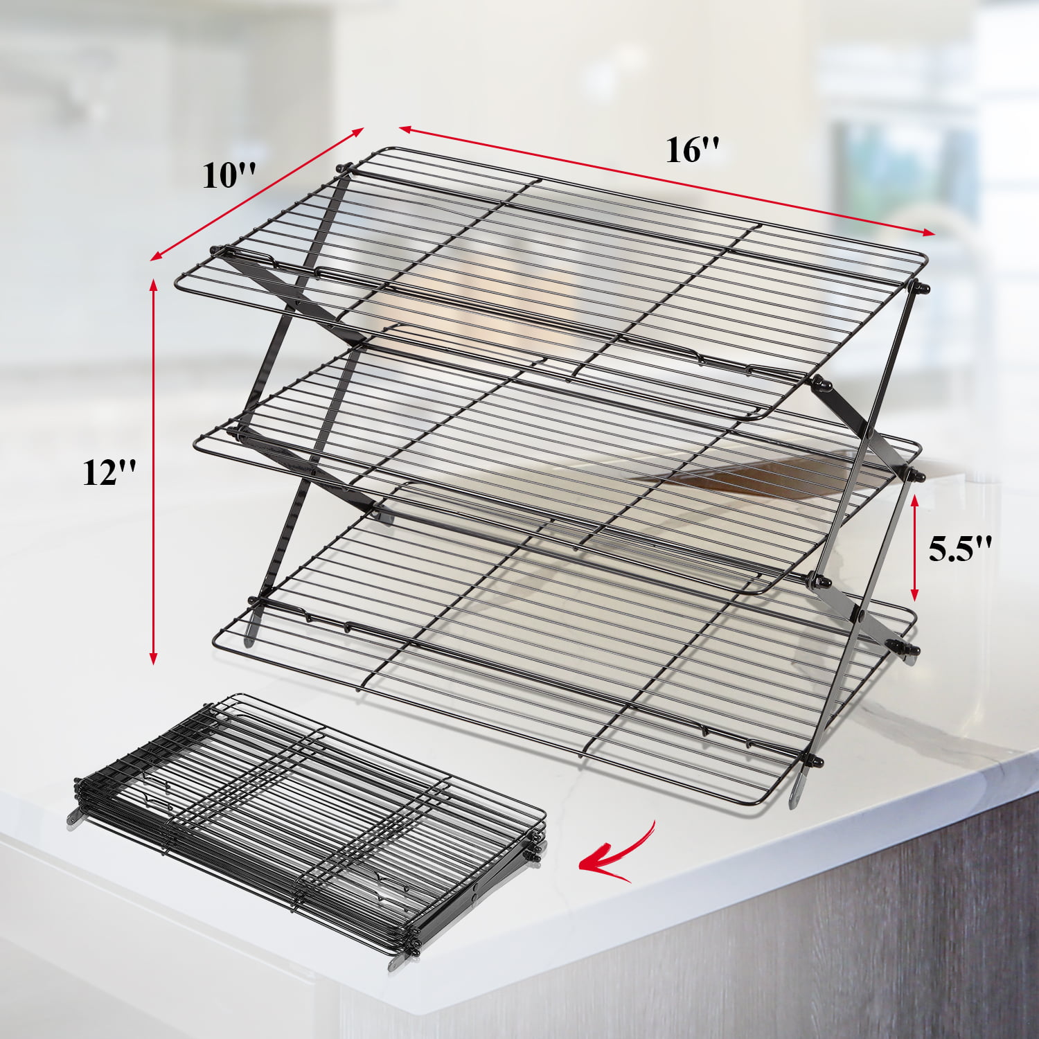 Free Shipping Black 3.Tier Collapsible expandable Cooling Rack For Easy Storage