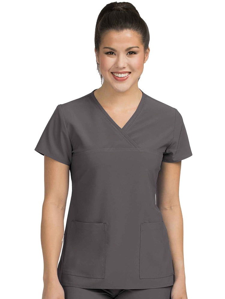 Med Couture Women's 8532 Mesh Fluid Scrub TopPewter3XLarge