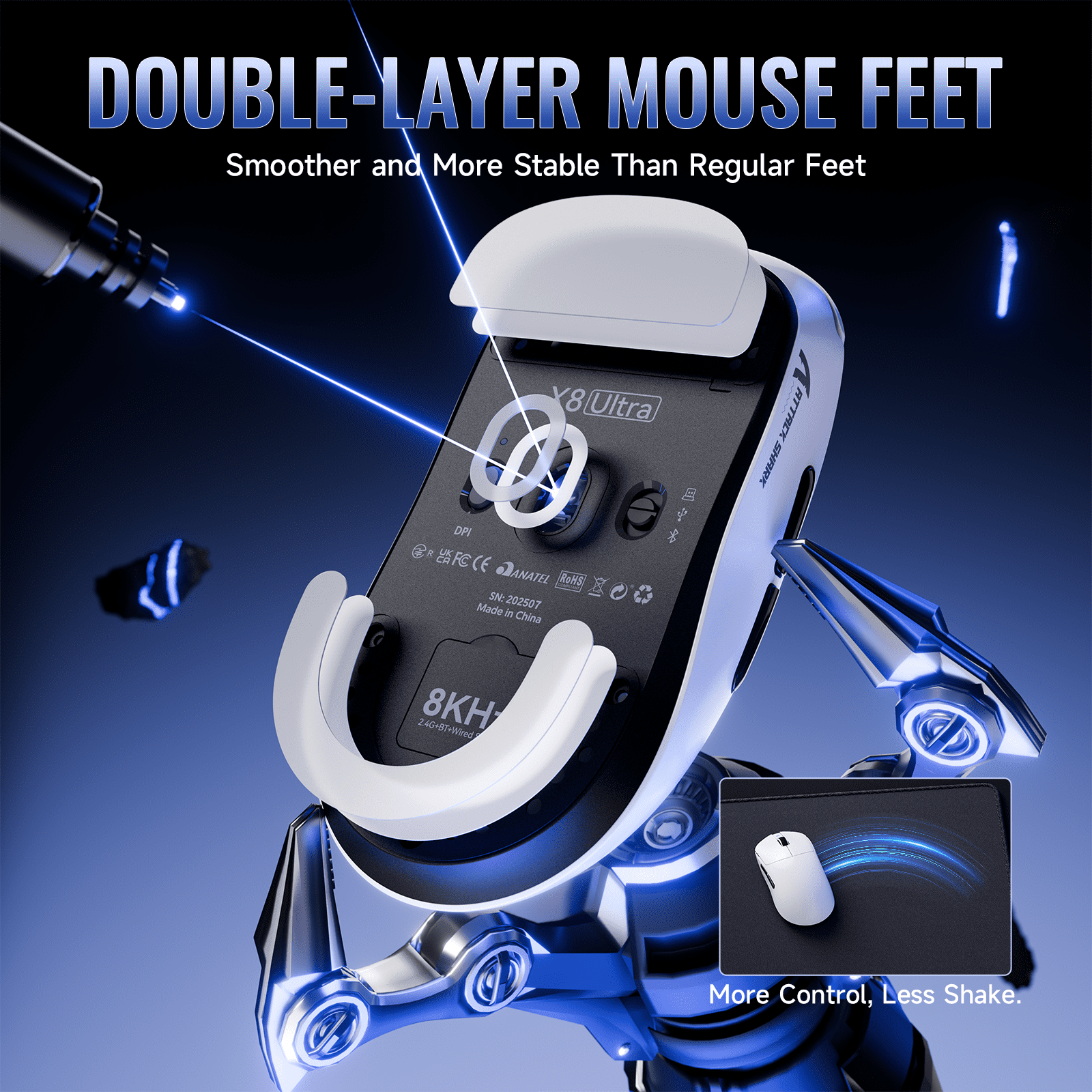 ATTACK SHARK X8 ULTRA Wireless Gaming Mouse, Tri-Mode 2.4G/USB-C Wired/Bluetooth, PAW3950MAX Sensor, 42000 DPI, 55g Lightweight Design, 8000Hz Polling Rate, White