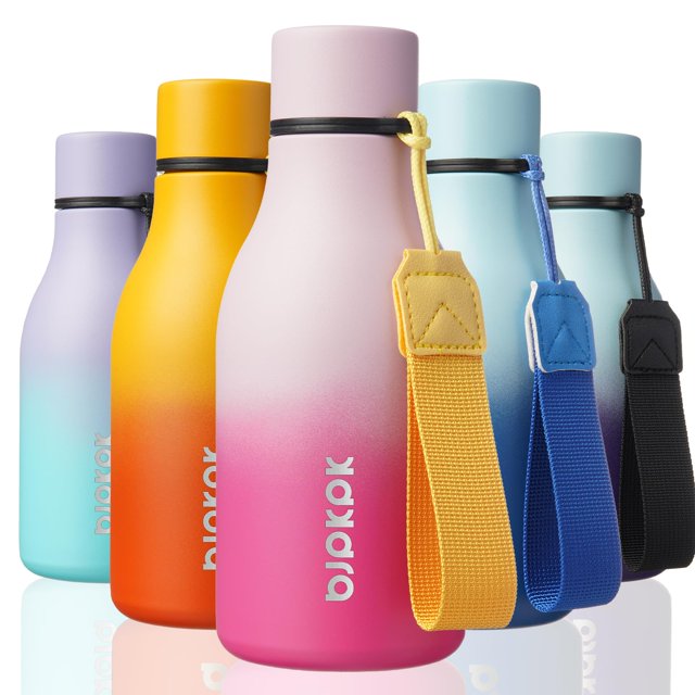BJPKPK Insulated Water Bottles, 12oz Stainless Steel Metal Water Bottle with Strap, BPA Free Leak Proof Thermo, Mugs, Flasks, Reusable Water Bottle for Sports & Travel, Sakura