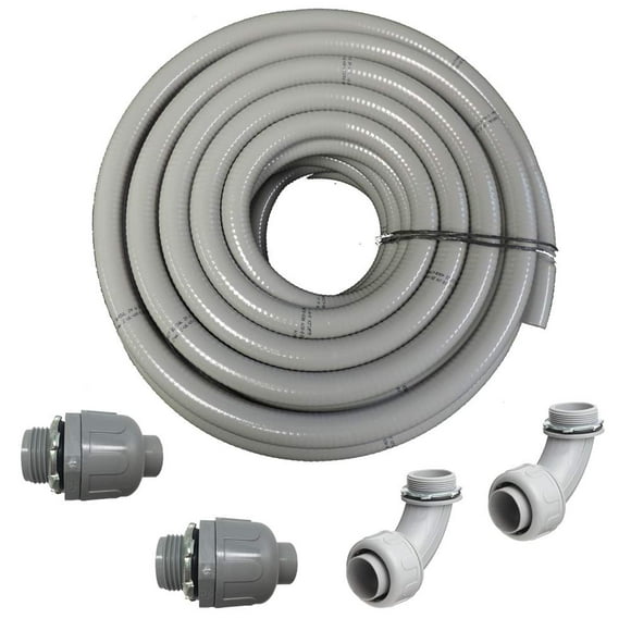 (3/4" Dia x 100 ft) HydroMaxx® Flexible PVC Non Metallic UL Liquid Tight Electrical Conduit Kit with 2 Straight and 2 Angle Fittings Included