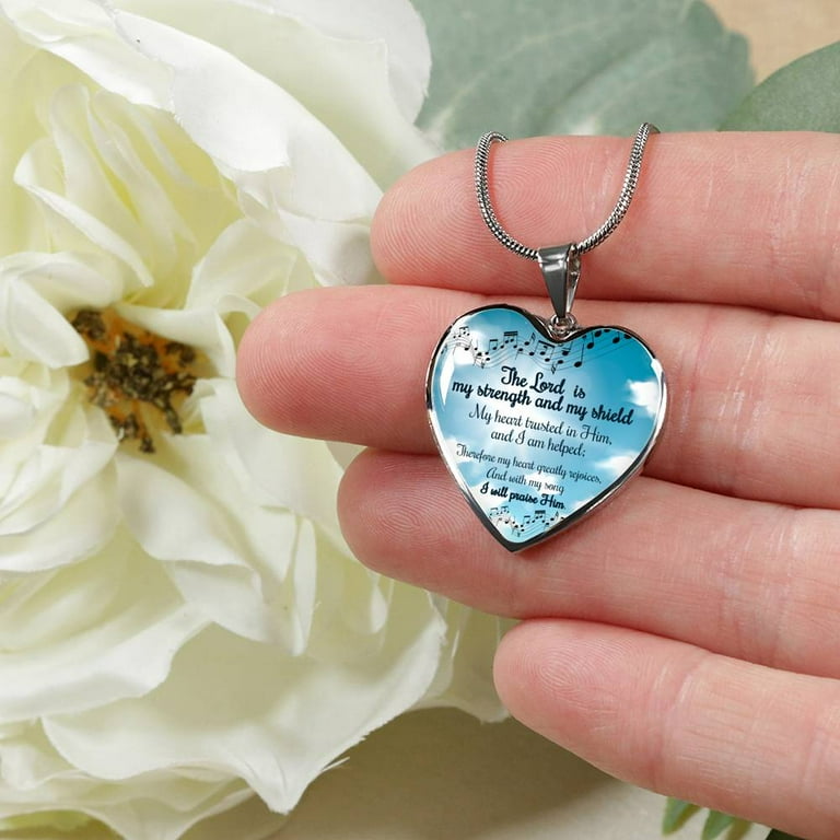 Christian The Lord Is My Strength And My Shield Heart Necklace