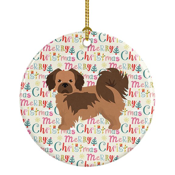 Tibetan Spaniel Merry Christmas Ceramic Ornament 2.8 in x 2.8 in