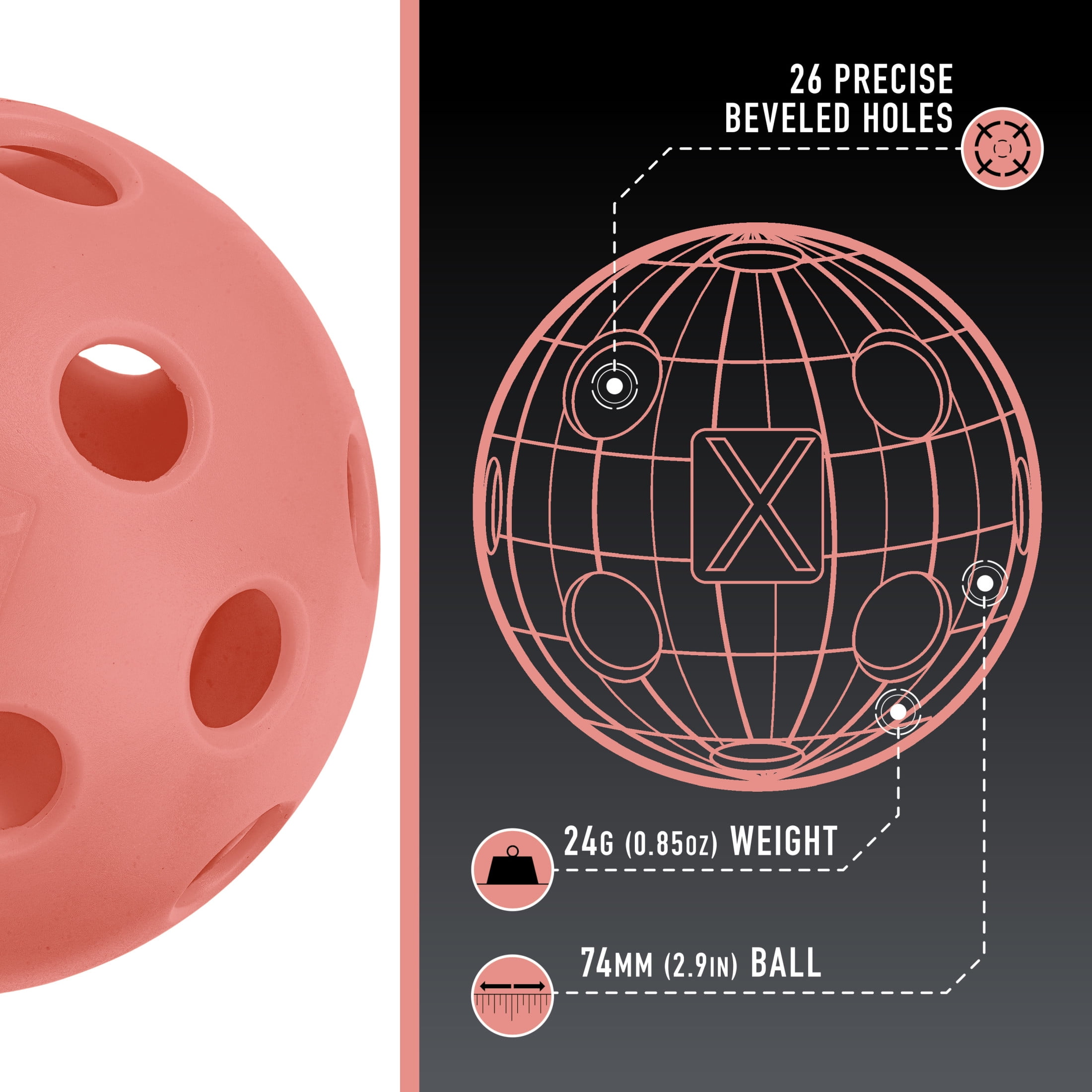 Franklin Sports X-26 Indoor Pickleballs - Official Size - Peach - 12 Pack