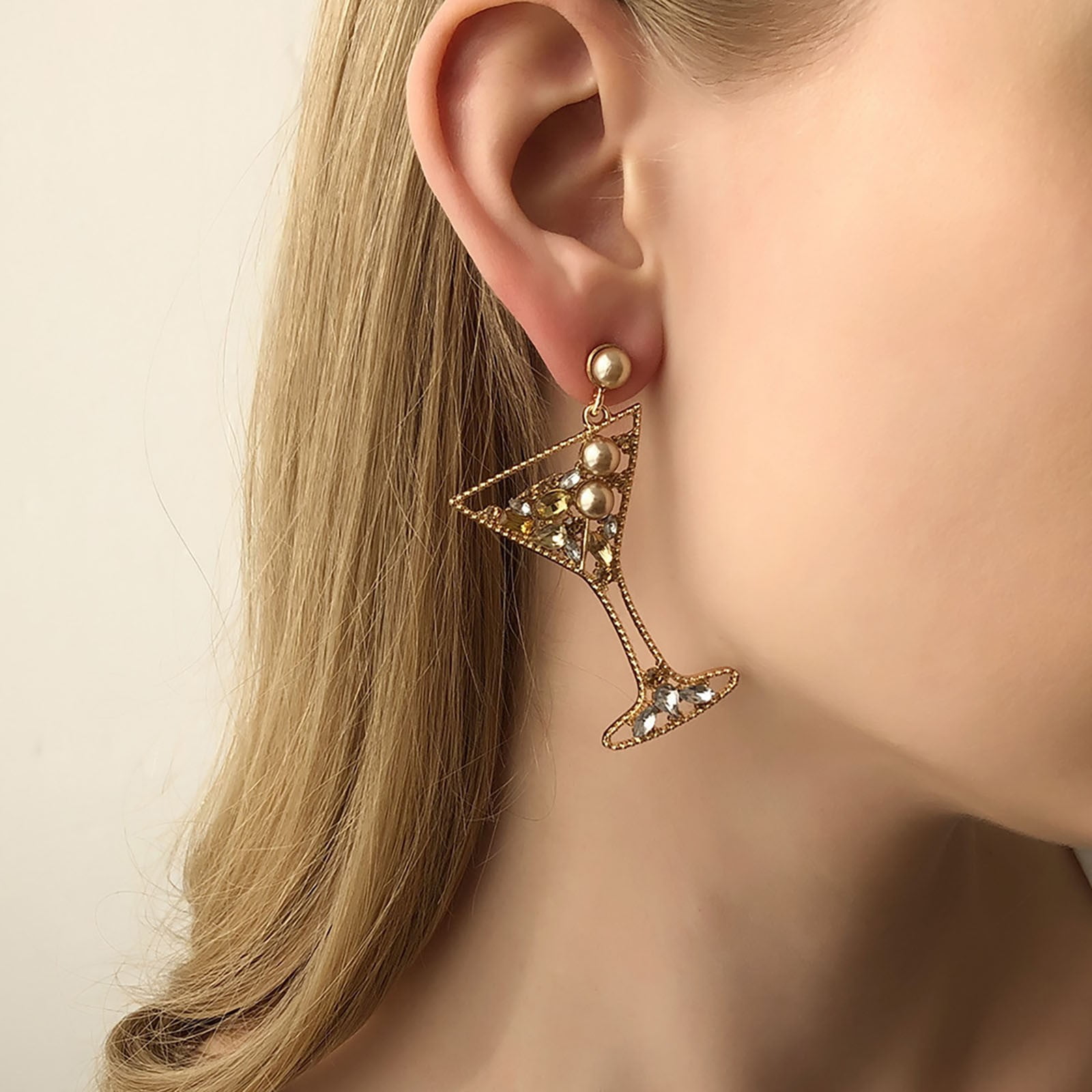 Long Glass Crystal Bead Pierced Dangle Earrings 