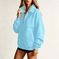 thumbnail image 4 of Women's Solid Full Zip High Collar Sweatshirt Long Sleeve Loose Casual Zip up Jacket with Pockets Lightweight Hoodless Outerwear Tops Light Blue, 4 of 6