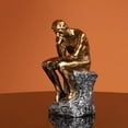 thumbnail image 6 of Modern The Thinker Sitting Man Statue Figurine Resin Sculpture Office Study Room Bookshelf Desktop Decoration - Golden, 6 of 9