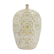 Vogue Ceramic Vase - 12" Tall Iridescent Glazed Decorative Vase - Modern Relief Design - Cream Color