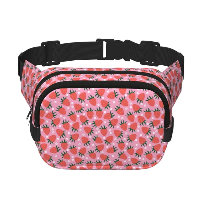 Fotbe Strawberry Cangurera Cuadrada con Estampado de Doble Capa, Bolsa de Cintura Ajustable Mini para Hombres y Mujeres