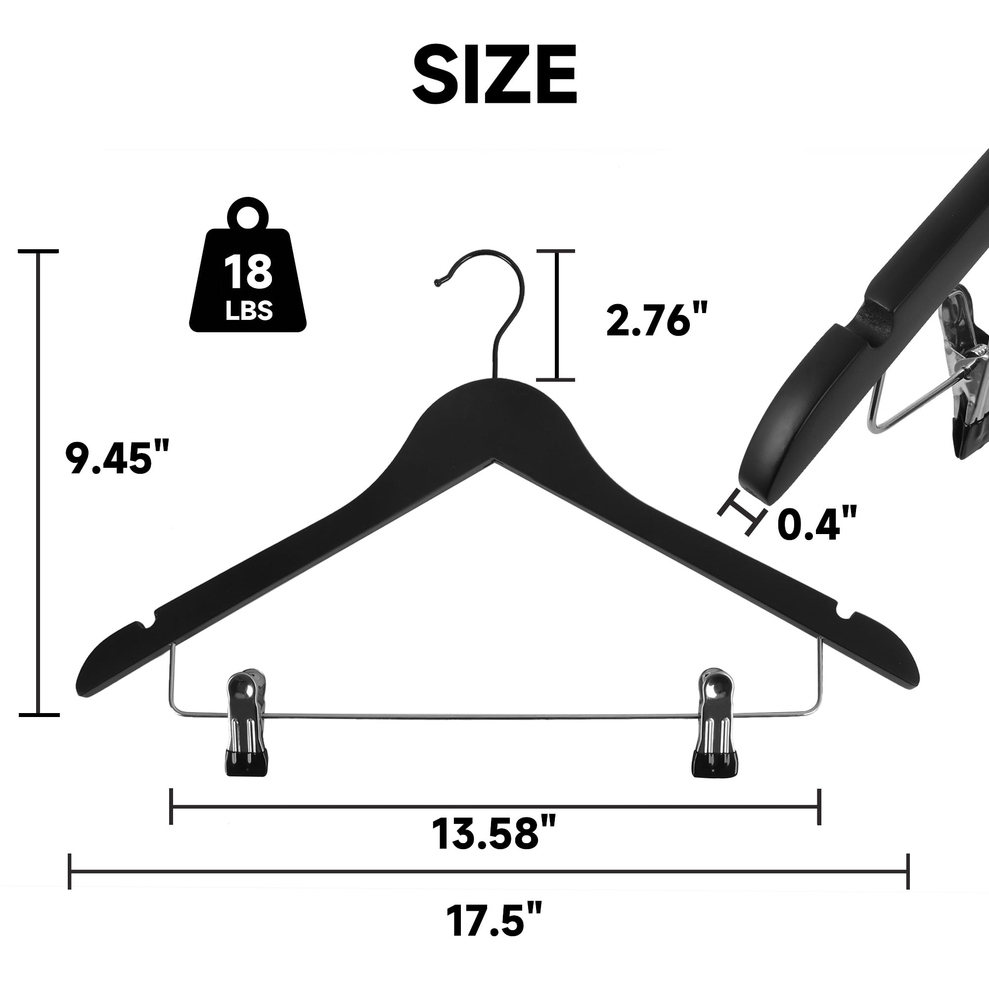 BP4U 72-Pack Premium Wooden Clothes Hangers with Clips, Solid Wood Skirt/Pant Hangers with Adjustable Clips for Suits, Dresses, Coats, Jackets, Trousers(Walnut)