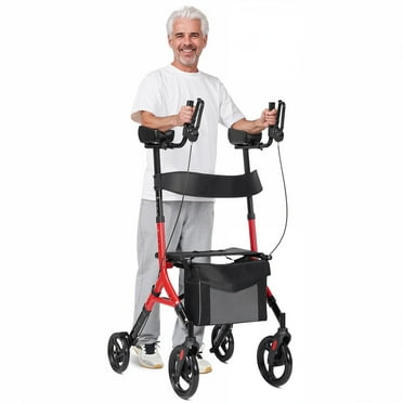 Maxkare Upright Rollator Walker with 5 3 Adjustable Height, Folding Stand Up Walker with Large 360° Swivel Wheels, 19.7" Seat, 300lbs