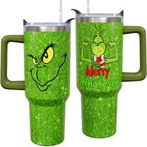 40 oz Christmas Tumbler with Handle - Christmas Cups Water Bottle Gifts for Women Adults Girls, Stainless Steel Holiday Xmas Insulated Tumblers for Women with Lids and Straws, Green (Only One)