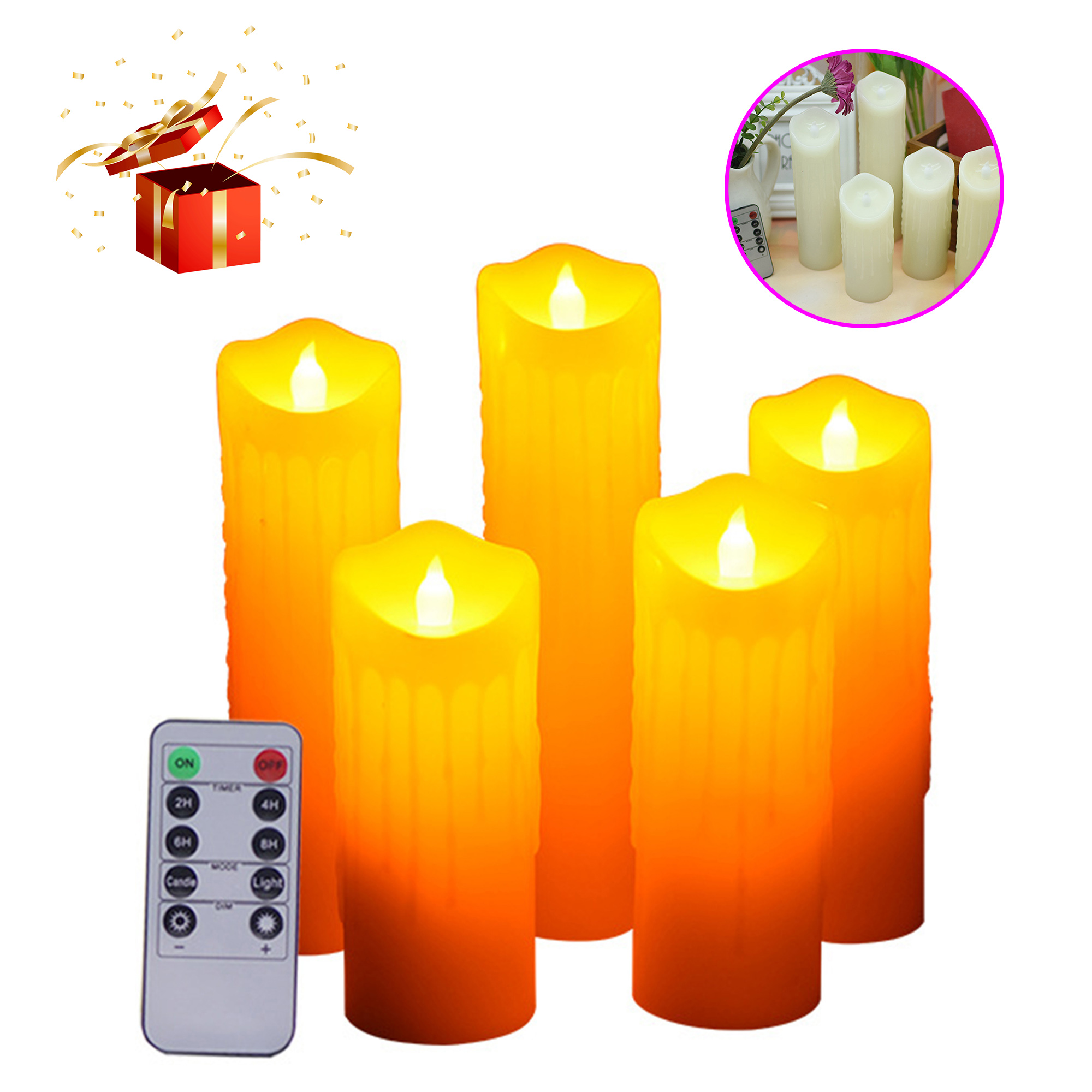 CJC Flameless Candles Battery Operated Candles with Remote, Set of 5 Pillar LED Candles for Home