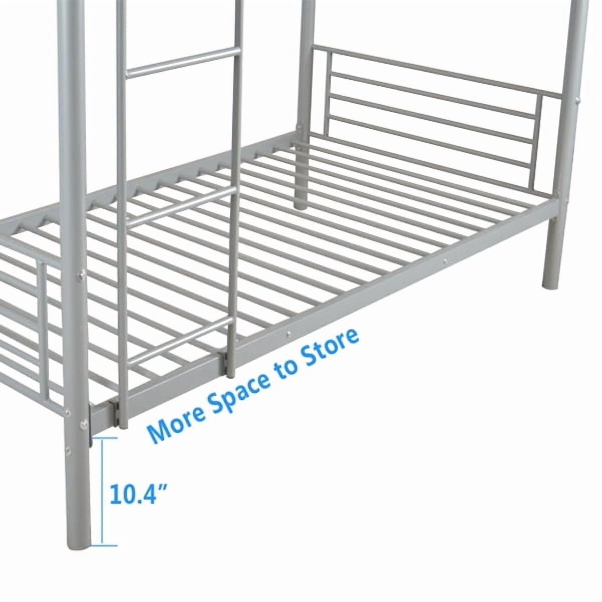 Twin Size Metal Bunk Bed, Sturdy Iron Frame, 33.5cm Safety Fence for Upper Berth, with Under-Bed Storage for Bedroom
