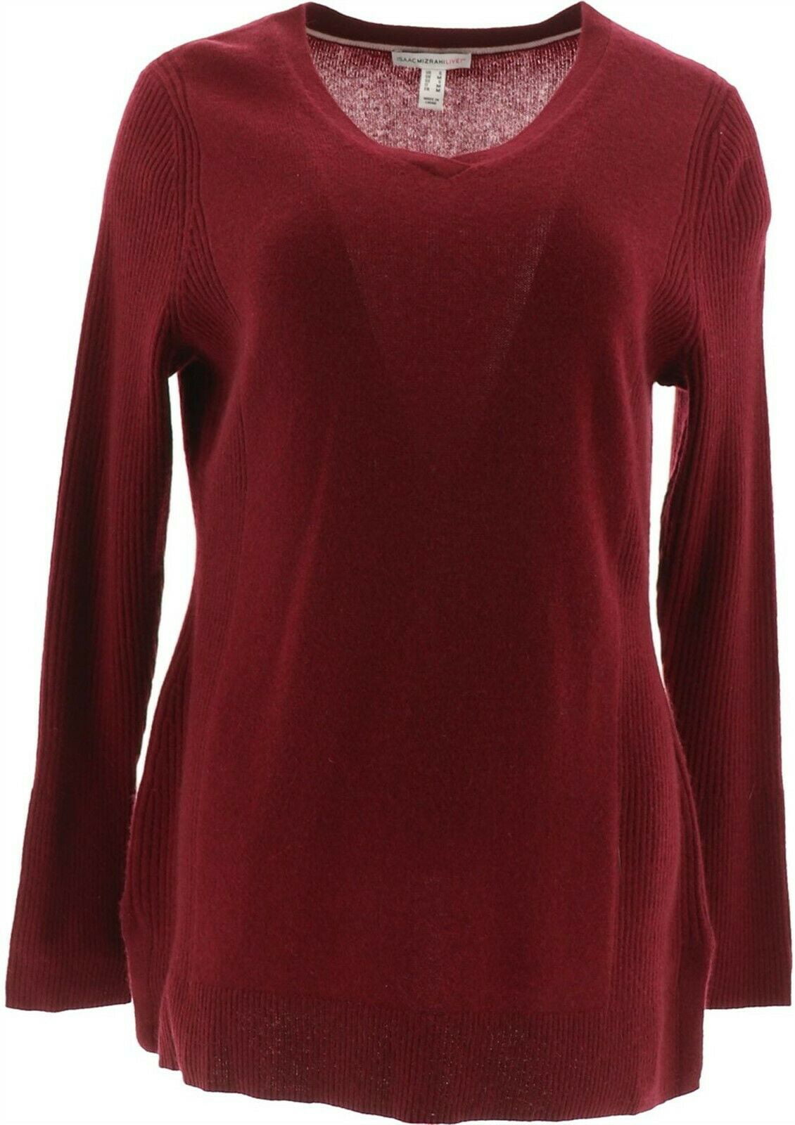 Isaac Mizrahi 2-Ply Long-Slv Cashmere V-neck Tunic Sweater Black L NEW A296236 