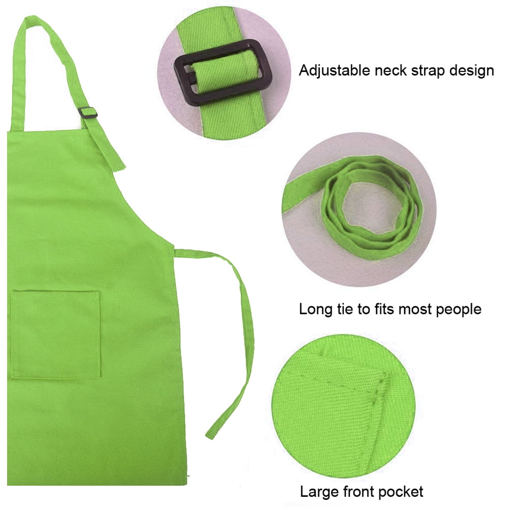 Opromo Colorful Cotton Canvas Kid\'s & Adult\'s Aprons with Pocket, Artist Apron & Chef Apron in Set (Green, 27"L x 22"W/29"L x 24"W)