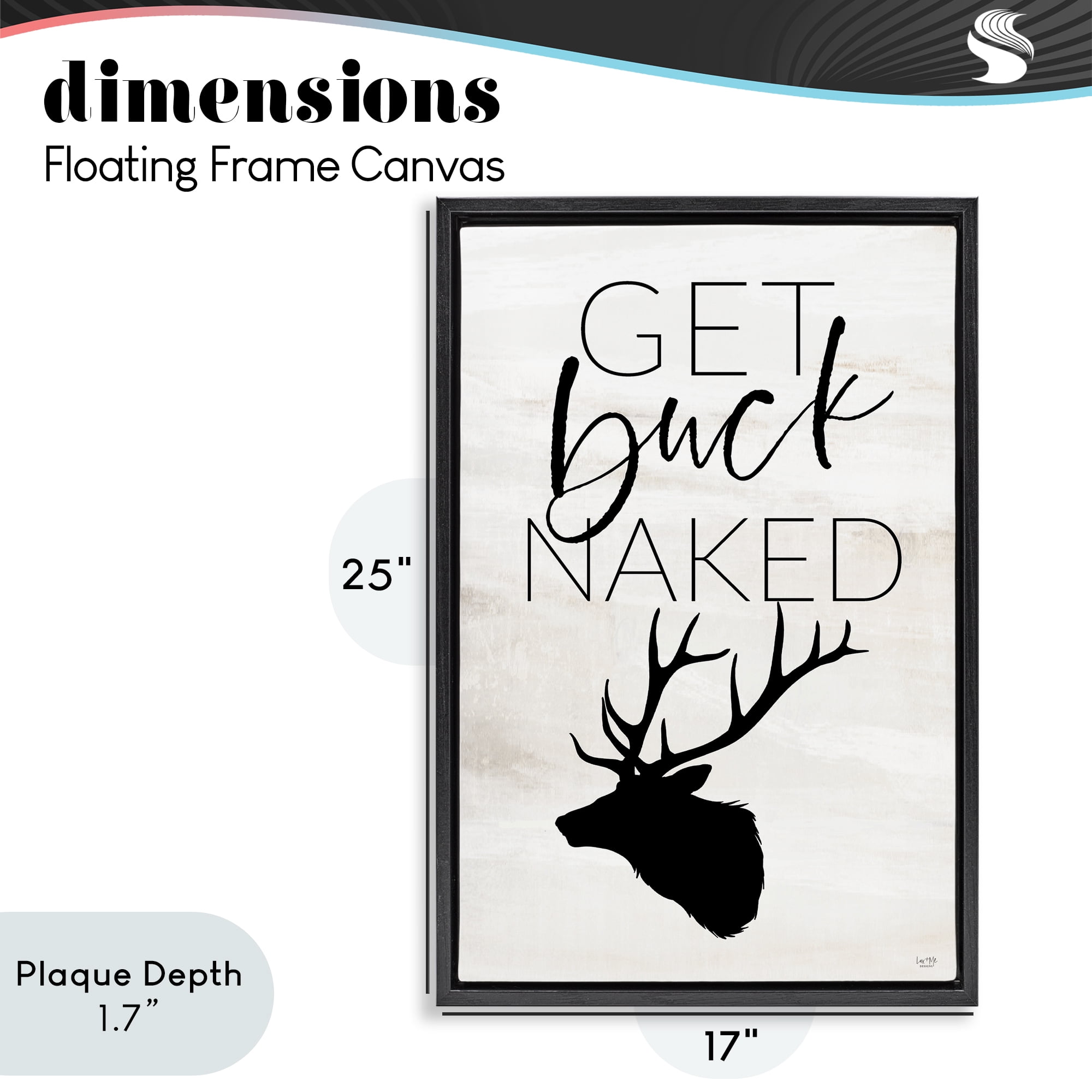 Stupell Industries Get Buck Naked Black Framed Floater Canvas Wall Art, design by Lux + Me Designs