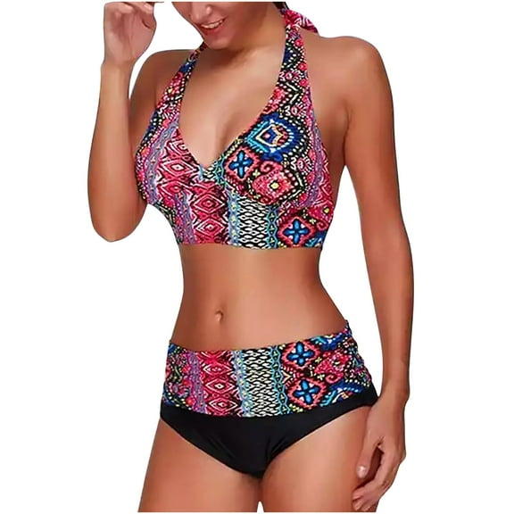 OAVQHLG3B Women's Two Piece Set Swimsuits Print Tummy Control Swimwear Beachwear