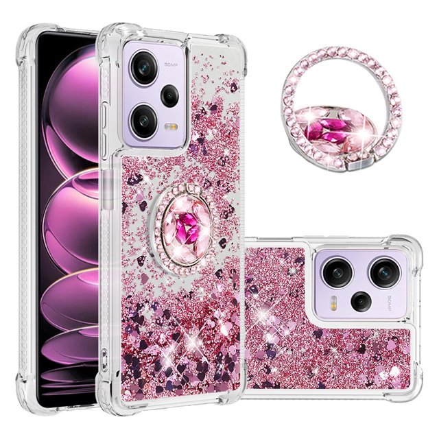 Funda para Xiaomi Redmi Note 12 Pro 5G con Brillo Líquido Flotante, Purpurina, Parachoques y Anillo Giratorio Soporte