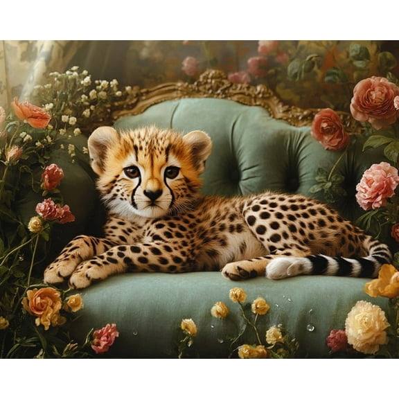 Paint by Numbers for Adults Kids Beginner Cheetah Cub in the Flowers DIY Acrylic Painting by Numbers Kits with Brushes Acrylic Pigment Home Decoration Gifts 16 x 20 inch