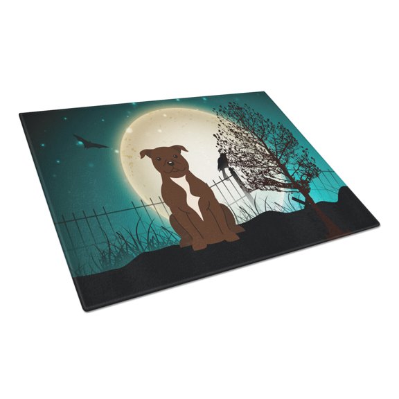 Halloween Scary Staffordshire Bull Terrier Chocolate Glass Cutting Board Large