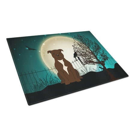 

Caroline s Treasures Halloween Scary Staffordshire Bull Terrier Chocolate Glass Cutting Board Large