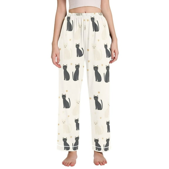FORMRS Women's Pajama Pants with Pockets Soft Comfy Loungewear Sleep Bottom, Sizes S-2XL, Black Cute Cats
