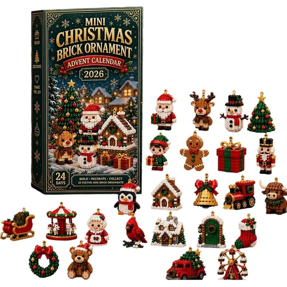 24-Day Mini Christmas Brick Ornament Advent Calendar, 24 Unique Buildable Holiday Designs with Hanging Loops, DIY Building Set for Christmas Trees, Garlands, Mantels and Festive Displays