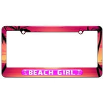 Beach Girl Pink, Island Palm Trees License Plate Tag Frame, Multiple Colors