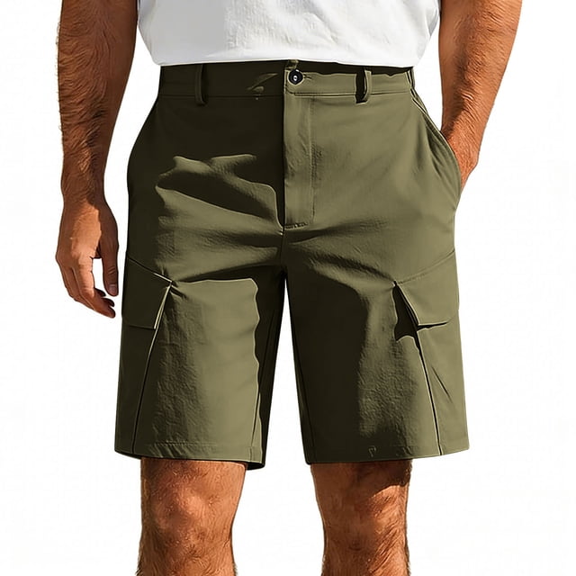 FRSASU Short Cargo de Randonnée pour Homme Léger à Séchage Rapide Décontracté de Golf Travail Pêche avec Poches à Glissière Vert