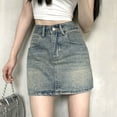 thumbnail image 4 of MIXUE Skirts For Women Summer Solid Color High Waist A Line Casual Bodycon Mini Denim Skirt Outwear,Blue,XS, 4 of 7