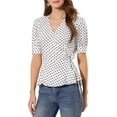thumbnail image 1 of INSPIRE CHIC Hauts à Pois pour Femmes, Taille Nouée, Ourlet à Volants, Col en V, Cache-Cœur, 1 of 7