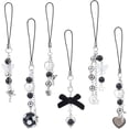 thumbnail image 1 of 6 Pcs Punk Phone Charms Black Acrylic Heart Moon Key Star Bow Phone Charms Straps Phone Case Charms String Acrylic Bead Mobile Straps Accessories Decoration, 1 of 7
