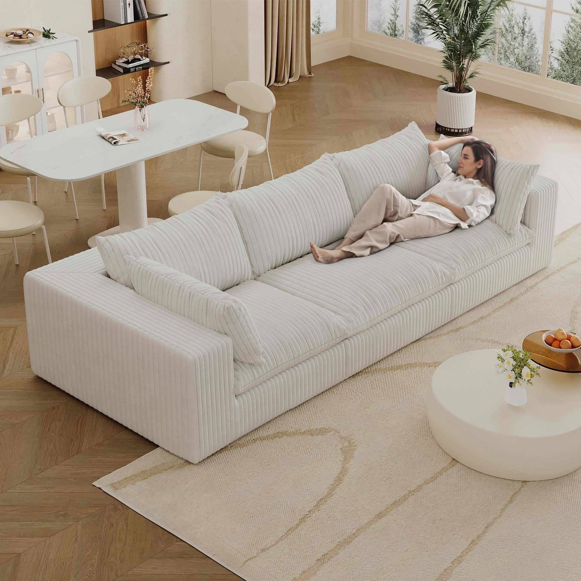 MAYEERTY 118.2 Inch Modular Cloud Sofa, Corduroy Fabric Deep‑Seat Couch, Double‑Layer Removable Cushion, No‑Assembly DIY Combination Sofa for Living Room Bedroom Conference Room Apartment