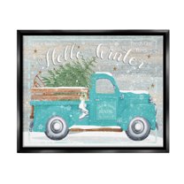 Stupell Industries Rustic Hello Winter Truck Holiday Painting Black Floater Framed Canvas Art Print Wall Art, 21 x 17