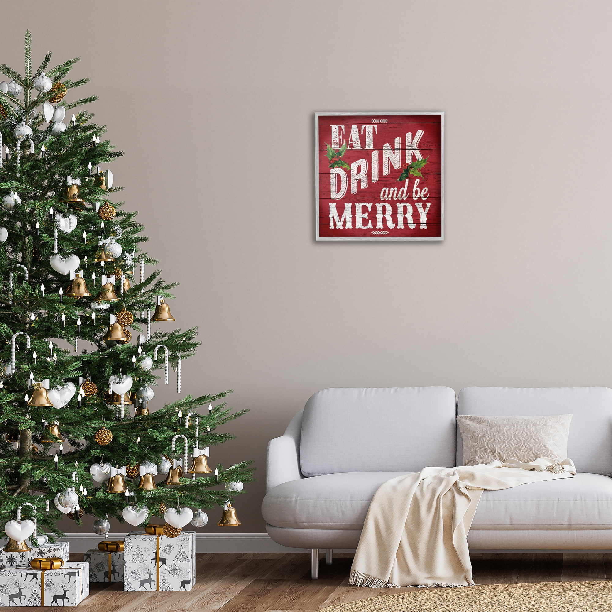 Stupell Industries Vintage Be Merry Holiday Painting Gray Framed Art Prints Wall Art, 24 x 24