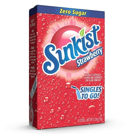 Sunkist Singles To Go Drink Mix Strawberry, 6 Boxes with 6 Packets Each - 36 Total Servings