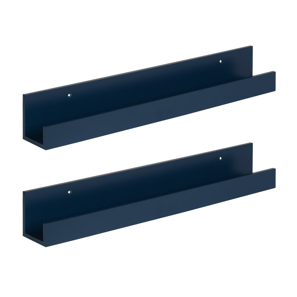 Kate and Laurel Levie Wood Floating Wall Shelf, Navy Blue, 24", 2 Pack
