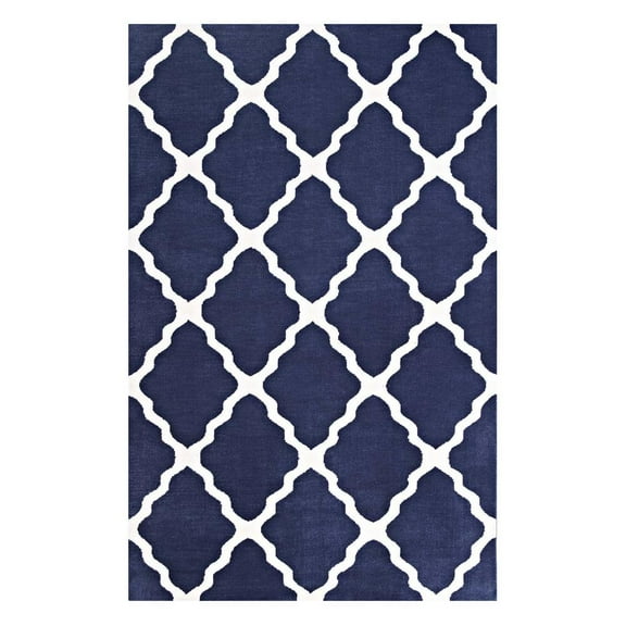 Modway Marja Moroccan Trellis 8' x 10' Area Rug in Navy and Ivory