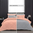 thumbnail image 3 of D.N.G. BEDDINGS 3 Piece Luxury Reversible Diamond Pattern Comforter Set Premium Super Soft, All Season 800 TC, 100% Egyptian Cotton Full/Queen Size Peach-Silver Color, 3 of 7