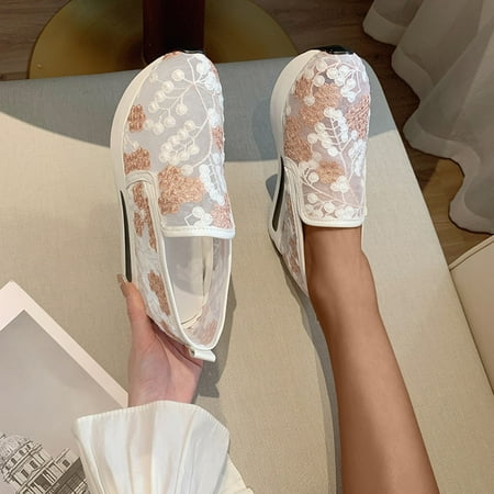 

Dpityserensio Womens Fashion Mesh Cloth Low-tops Casual Shoes Thick Heel Lightweight and Comfortable Shoes Summer Pink 6(37)