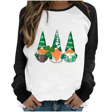 

Haykey Long Sleeve Shirts For Women Womens Tops Women S Spring Patchwork St. Patrick S Day Printed Long Sleeves Round Neck Casual Tee Tops Corset Top Black