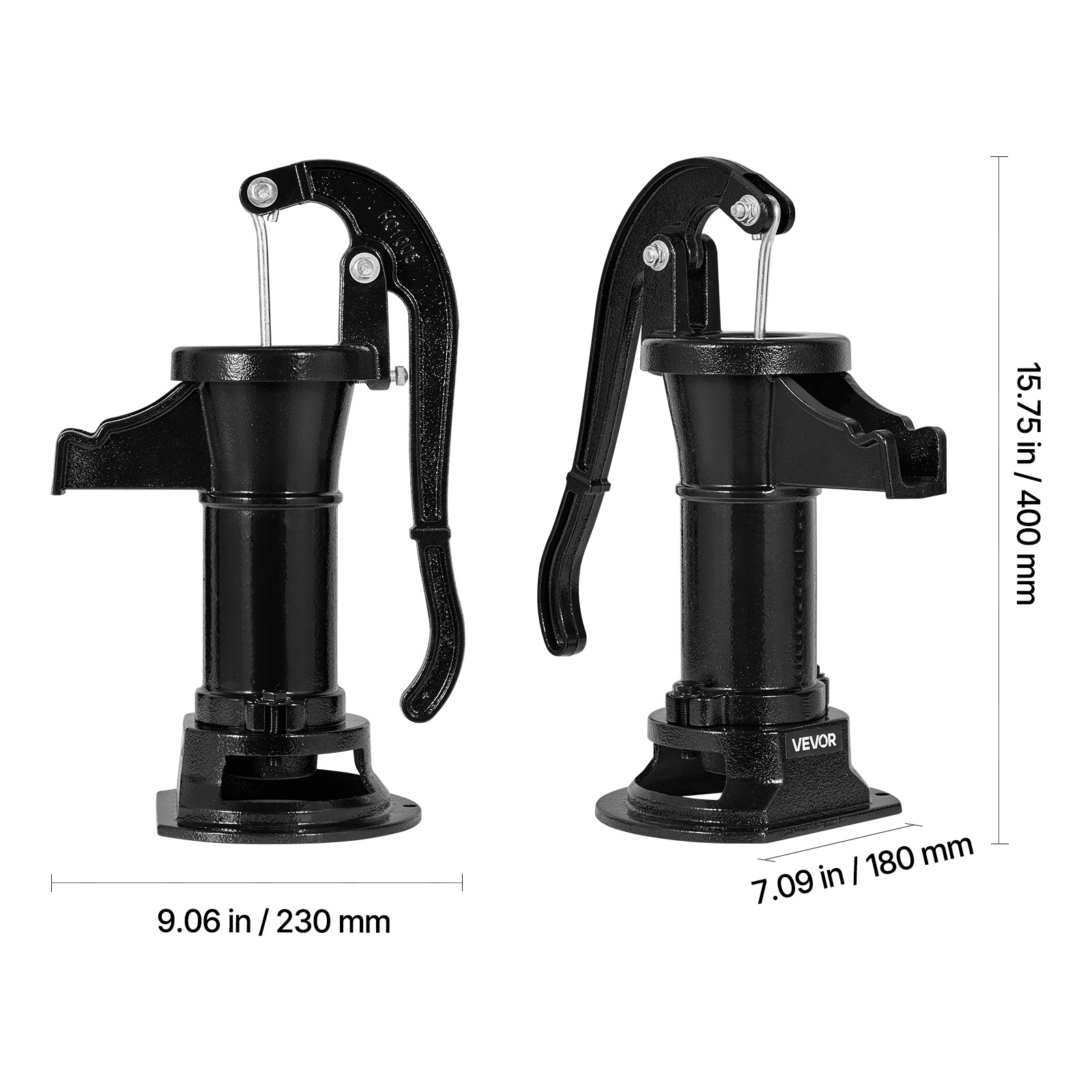 VEVOR Well Hand Pitcher Pump, 25 ft Maximum Lift, Antique Cast Iron Manual Hand Water Pump, NPT 1-1/4 in Connection, Easy Installation, Old Fashioned for Outdoor Garden, Pond, Backyard, Farm, Black