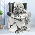 thumbnail image 4 of Eiffel Tower Soft Flannel Fleece Throw Blanket, Paris Sketch Style Cafe Restaurant Landmark Canal Boat Lantern Retro Print, Cozy Plush for Indoor and Outdoor Use, 50" x 70", Black White, by Ambesonne, 4 of 5