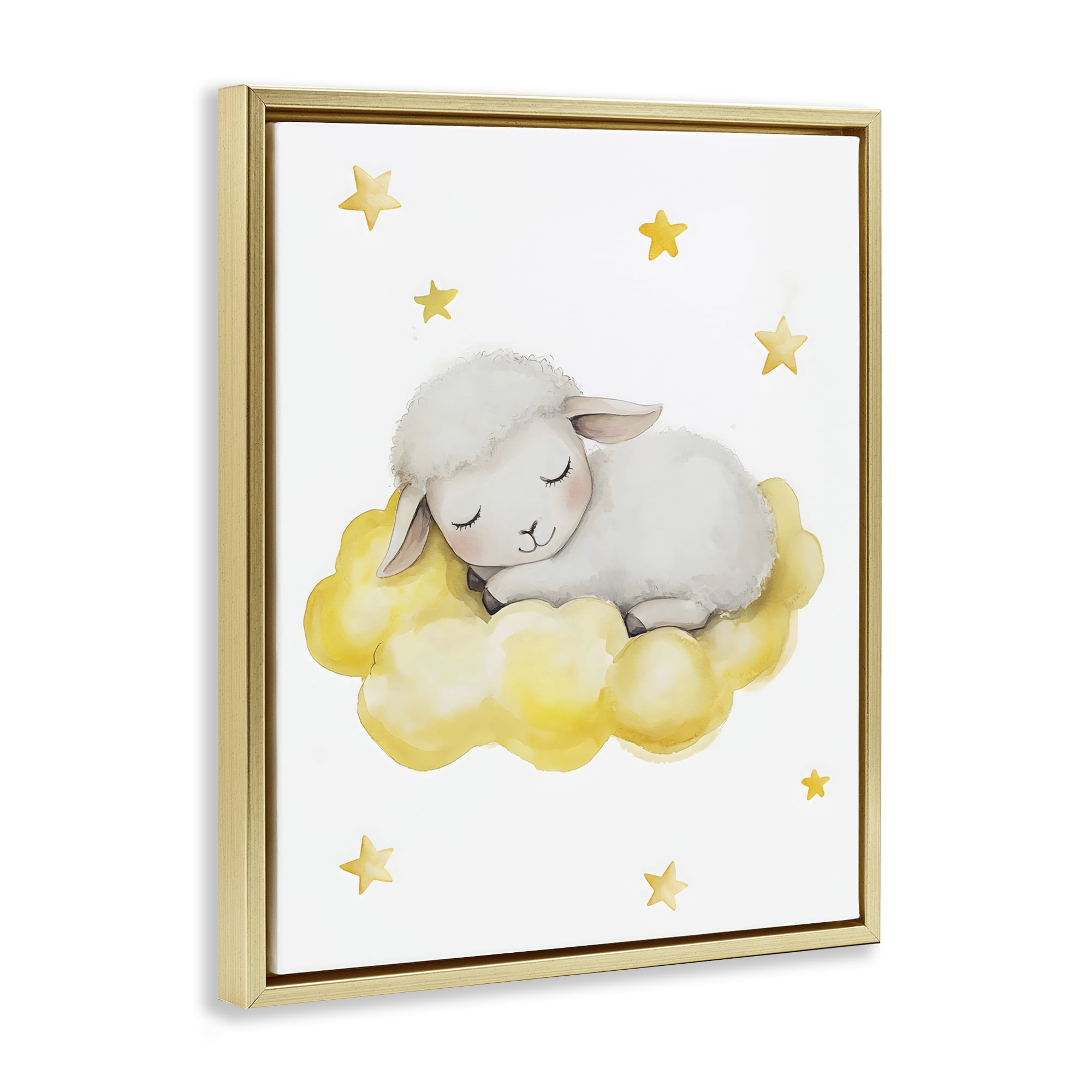 Stupell Industries Sleeping Sheep on Yellow Cloud Gold Framed Floater Canvas Wall Art, design by LSR Design Studio