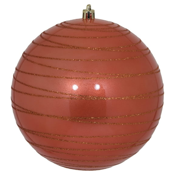 Vickerman 6" Coral Candy Finish Ball Ornament with Glitter Lines, 3 per Bag