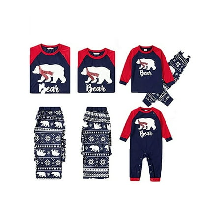 

Yinyinxull Christmas Family Matching Pajamas Sets Dad Mom Kids Baby Cartoon Bear Printed Sleepwear Homewear
