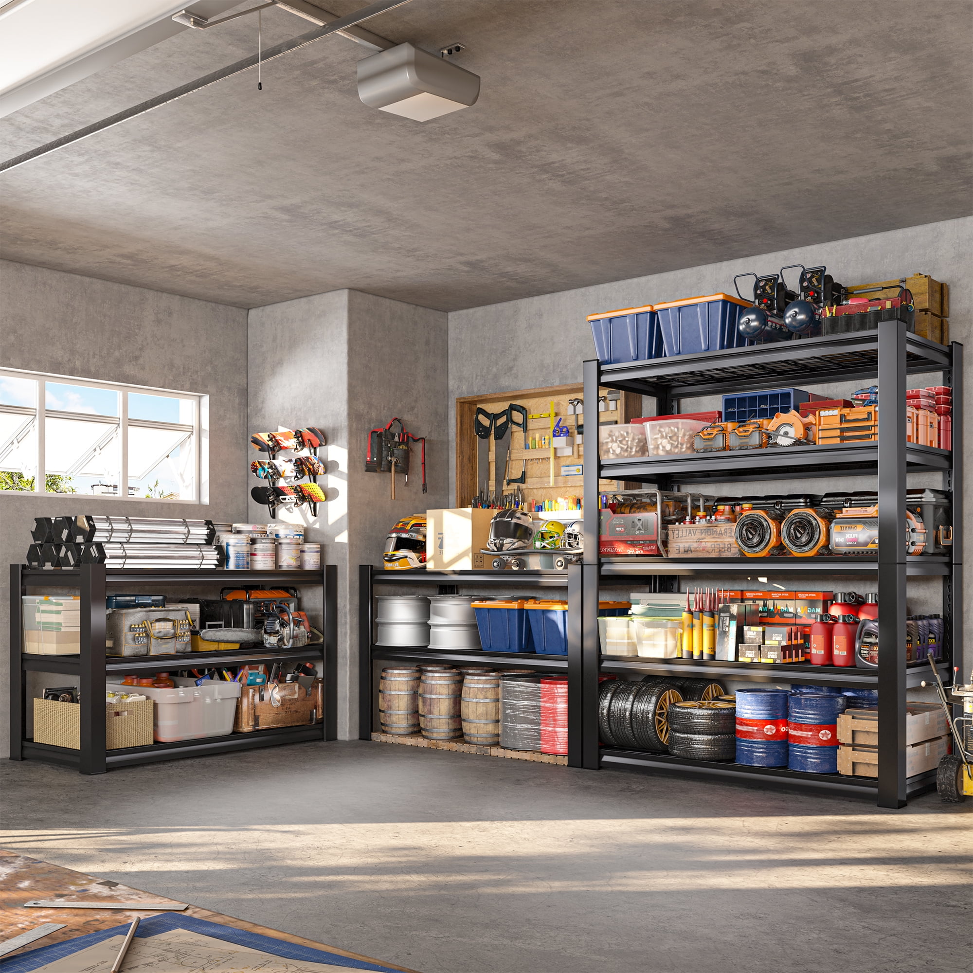 REIBII 5-Tier Garage Shelving Unit Heavy Duty Storage Shelves Holds 2000LBS, Adjustable Metal Shelving Garage Storage Shelves Industrial Shelving Unit for Basement,36" W x 16" D x 72" H Black