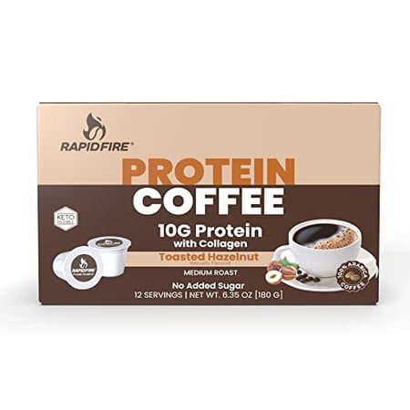 RAPID FIRE Protein Coffee  Toasted Hazelnut  Keto Friendly  10g of Protein with Collagen  Vitamins and Minerals  12 Serving Serve K-Cup. May Boost Metabolism and Increase Energy  Multi